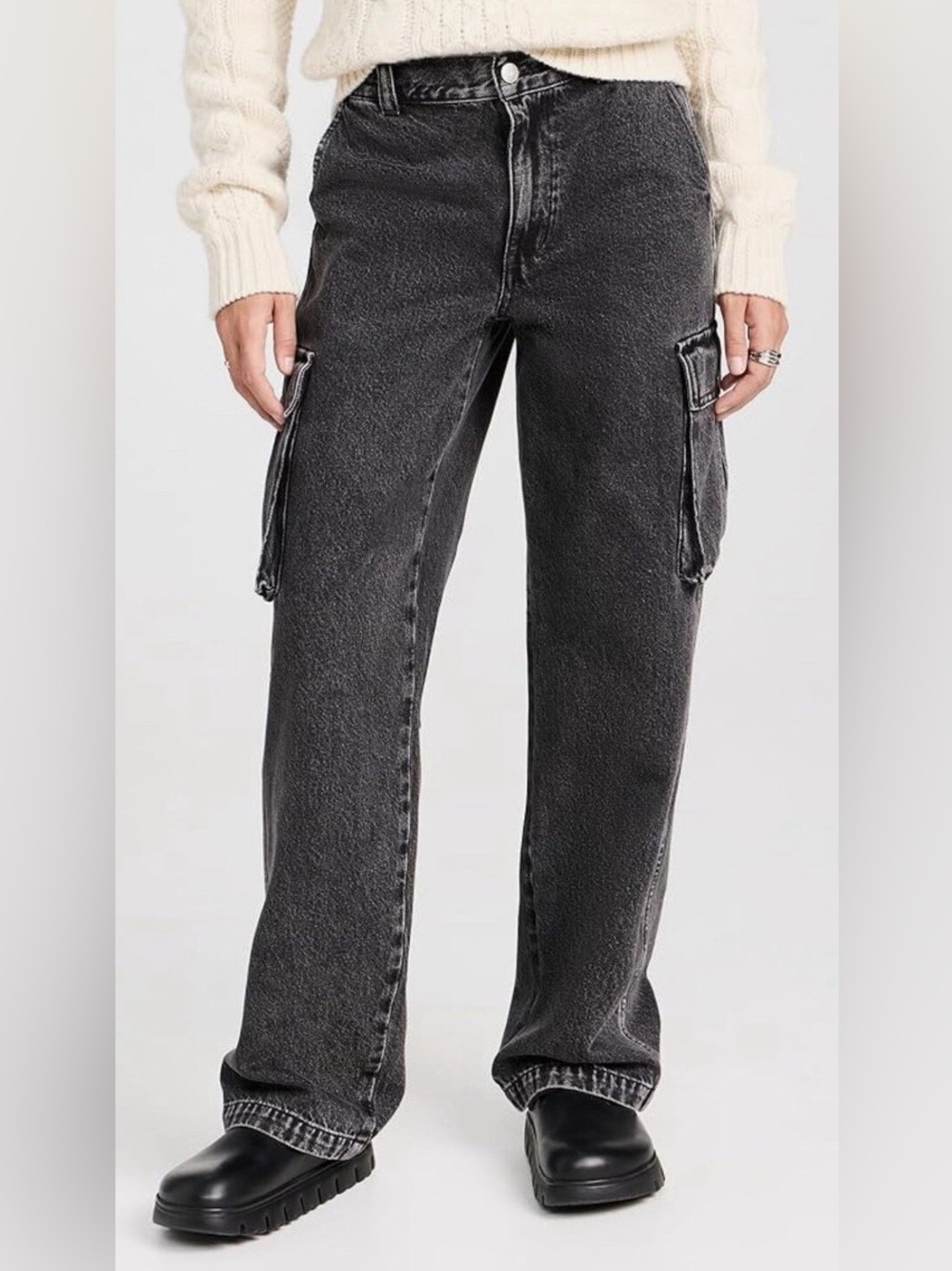 Madewell Low-Slung Ranney Cargo Jeans Black Wash Straight Leg Women’s 26